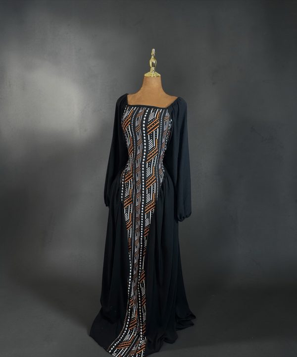 Robe Motif Bogolan noir et orange