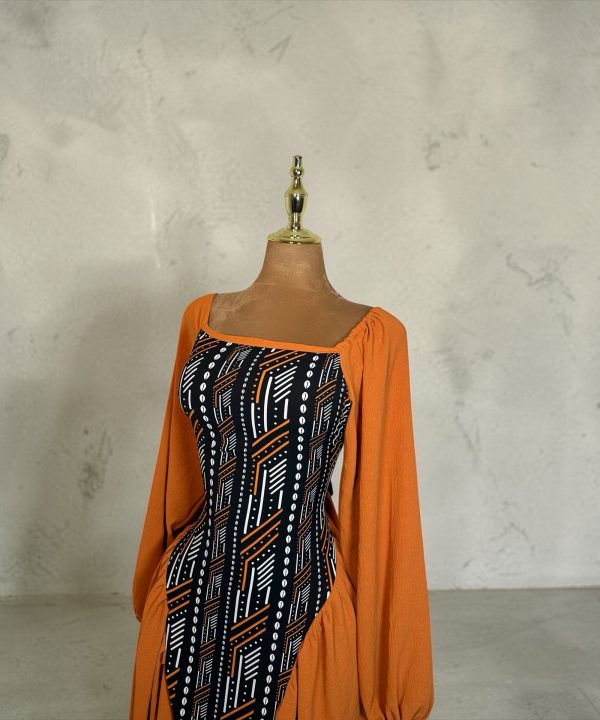 Robe Motif Bogolan Orange